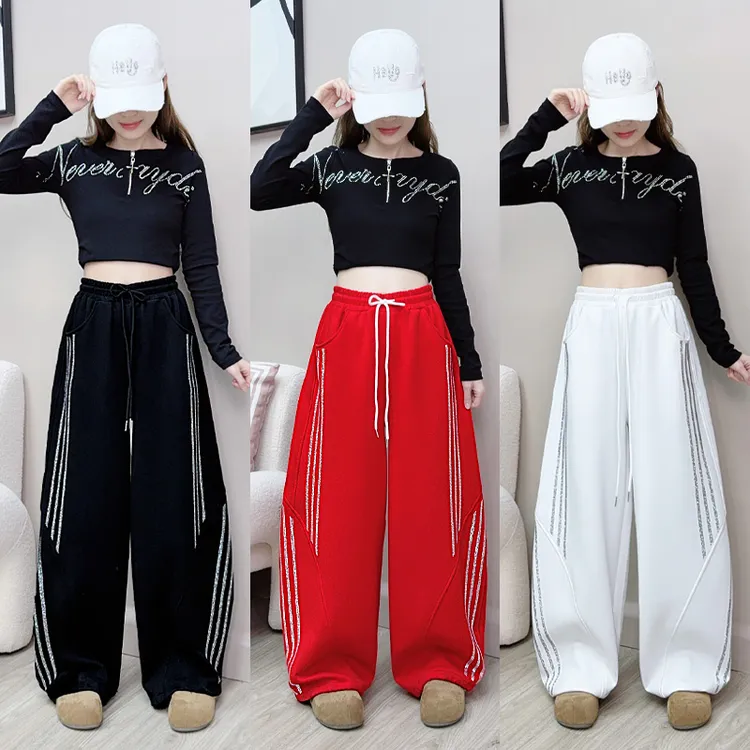 【纤伽】秋冬闪钻新款广场舞曳步舞跳舞裤运动显瘦阔腿裤休闲裤百搭