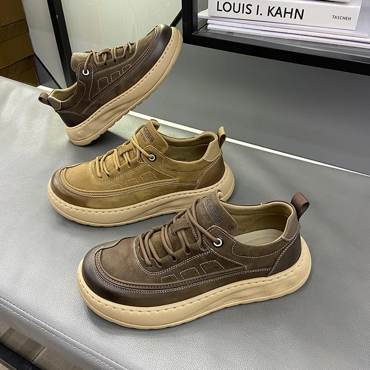 2026春季真皮擦色韩版ins丑萌面包鞋轻奢轻质高弹休闲鞋男鞋板鞋