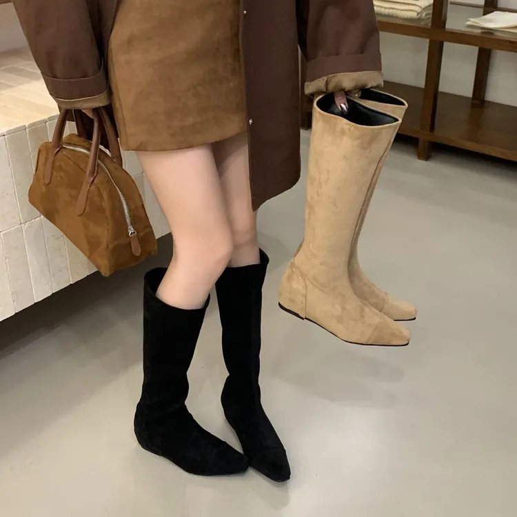 内增高靴子绒面瘦瘦靴秋冬2025新款百搭不过膝长靴西部骑士靴女靴