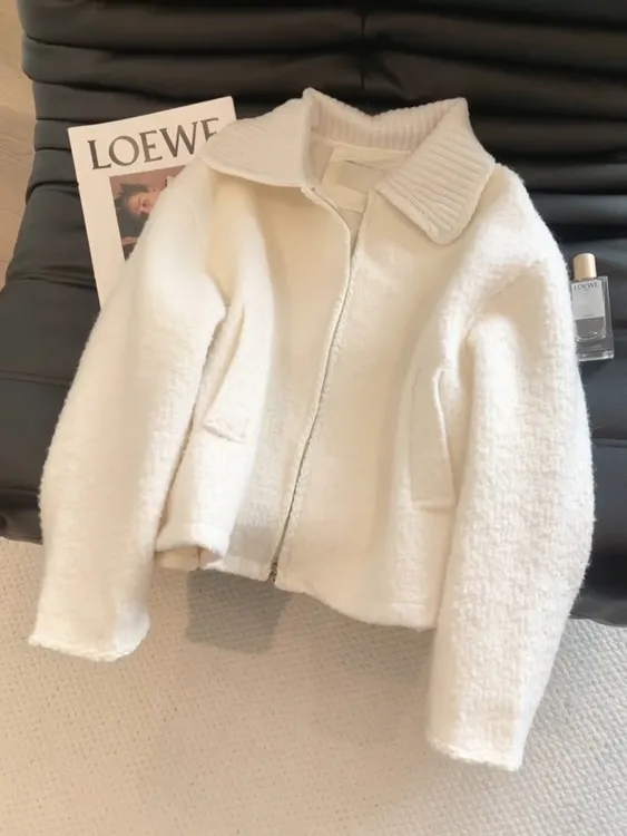 设计感简约翻领拉链开衫上衣女2025秋季新款韩系慵懒气质休闲外套