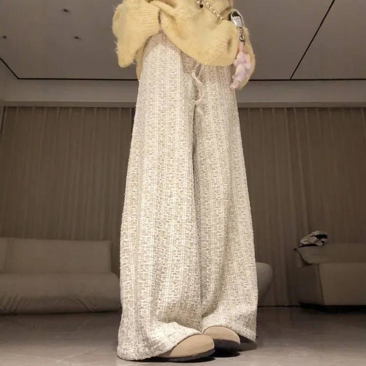 小香风肌理感阔腿裤女秋冬季高腰显瘦松弛慵懒垂感直筒休闲长裤子