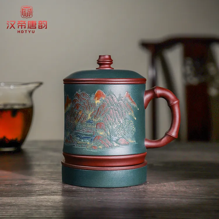 汉帝唐韵宜兴紫砂杯男士纯手工泥绘紫砂泡茶杯子茶具办公个人专用