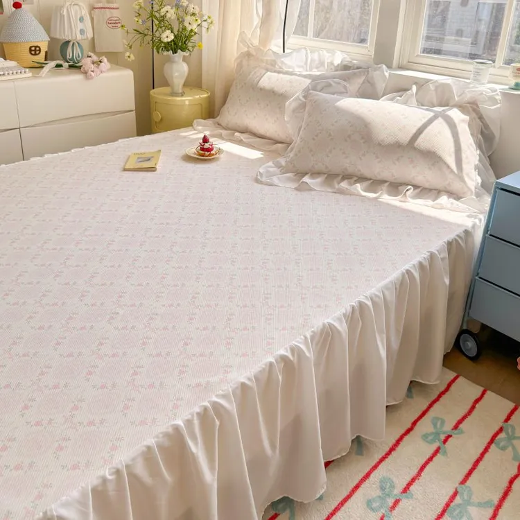 小清新床裙款花边凉席空调席三件套公主风凉感透气蕾丝边凉感席子