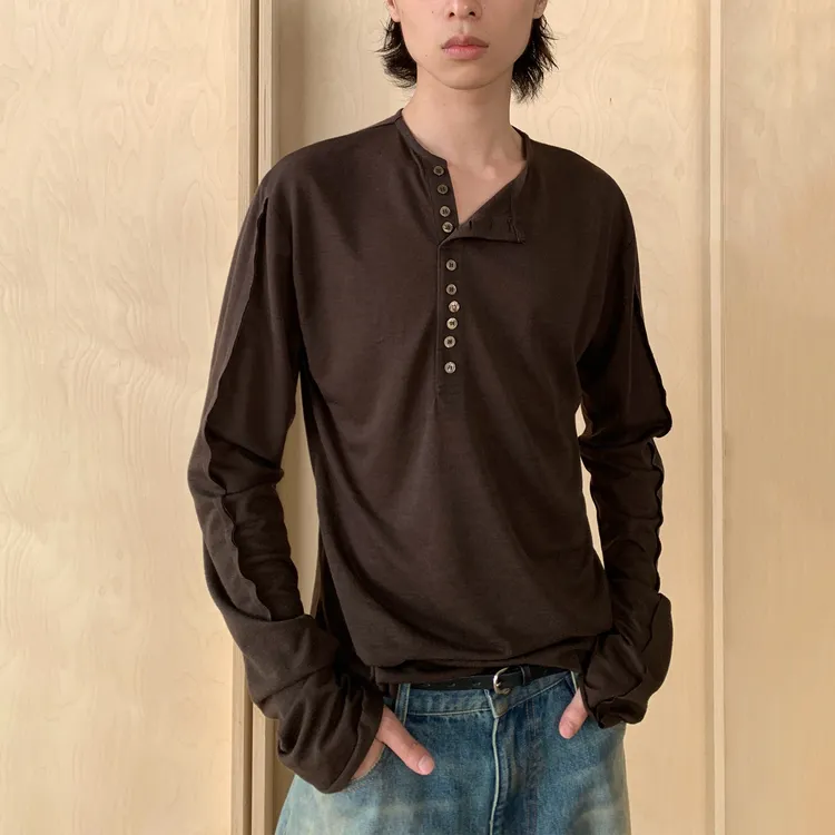 POH BUTTONS LONG SLEEVE 贝壳感纽扣 cleanfit先锋打底 斜扣长袖