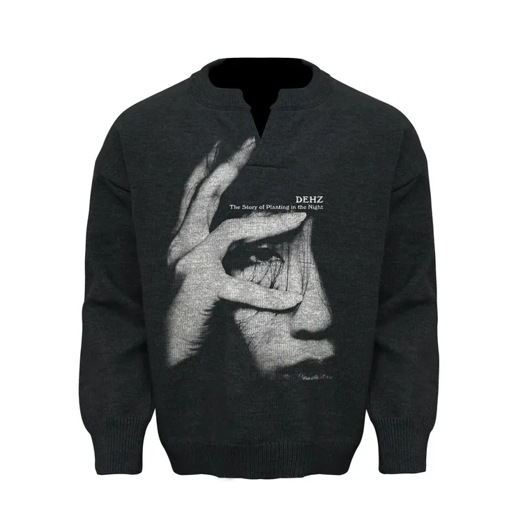Dehz25FW“夜眸与掌影”圆领拼接V领针织衫毛衣男女款直喷秋冬新款
