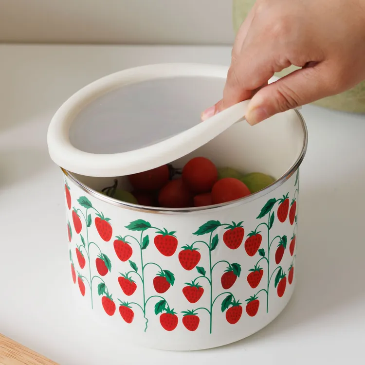 【颜值好物】15CM 1.5L 草莓树系列搪瓷储物罐茶叶罐 放咖啡豆