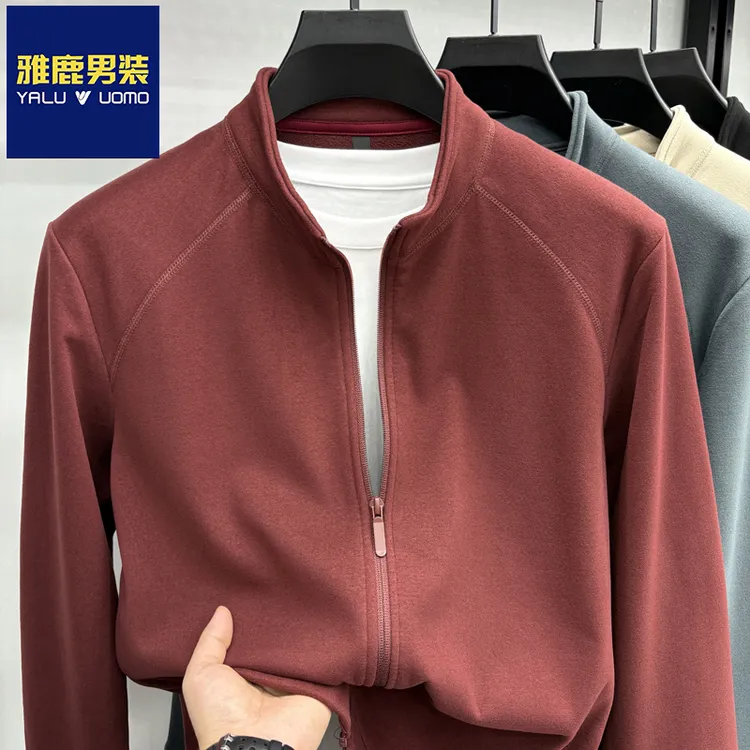 雅鹿男装秋冬季含山羊绒保暖外套中年立领外套纯色开衫冲锋衣内胆