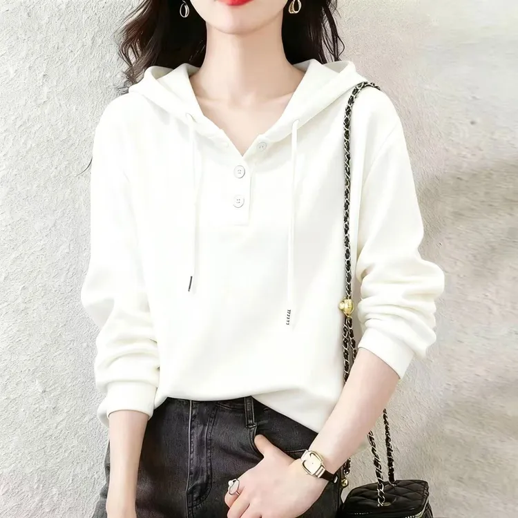 纯棉连帽长袖T恤卫衣女春秋季新款宽松显瘦韩版气质休闲百搭长袖