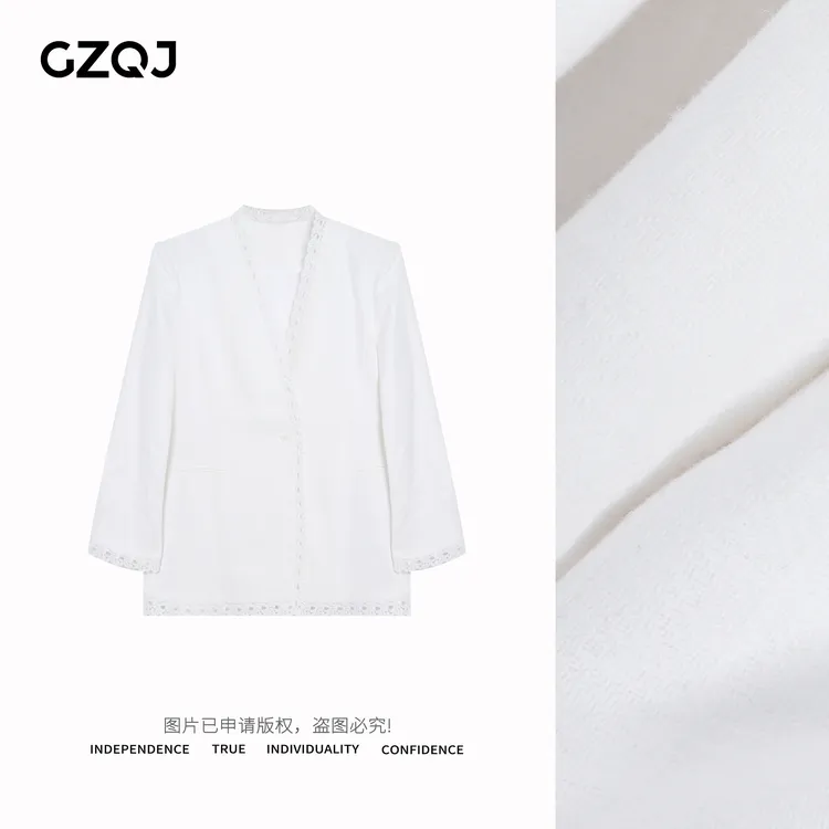 老琴私服 【月光契约】100苎麻设计师v领西装外套女2025春新款76020