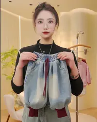 单件【春款 不加绒】新款儿童韩版洋气百搭休闲红色小脚灯笼牛仔裤