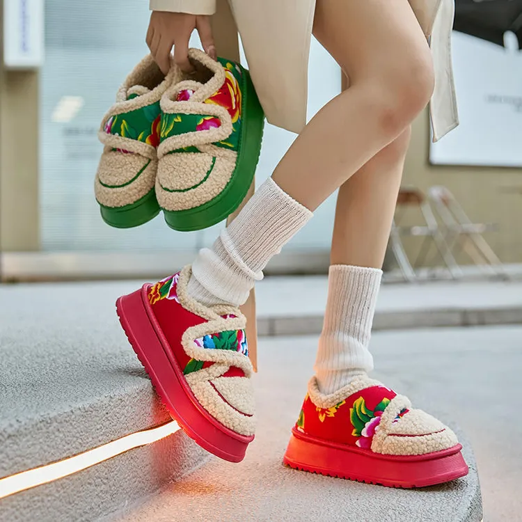 棉拖鞋2025新款女冬季加绒厚底防滑包跟保暖东北大花棉鞋防水外穿