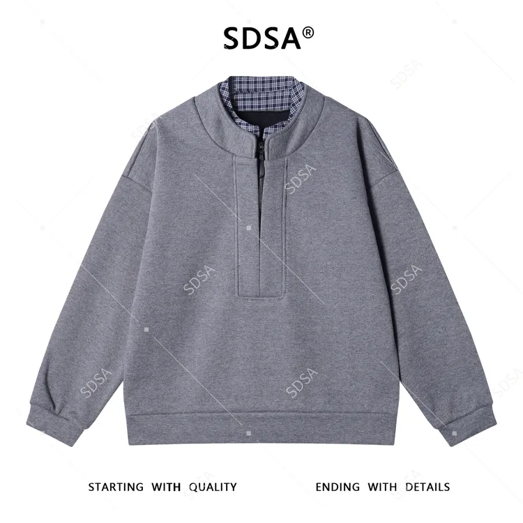 SDSA男士秋冬新款痞帅男装潮牌简约拼接半拉链假两件卫衣百搭宽松