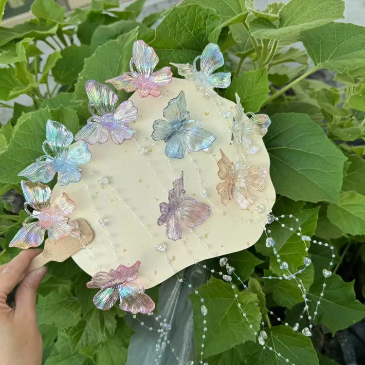 十只幻彩蝴蝶前尘梦汉服配饰古风炫彩亚克力蝴蝶发夹水晶流苏发夹