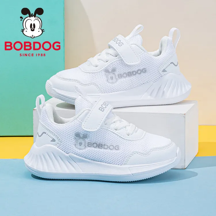 巴布豆儿童户外小白鞋6-12岁女童白色运动鞋2025春秋网面男童鞋子