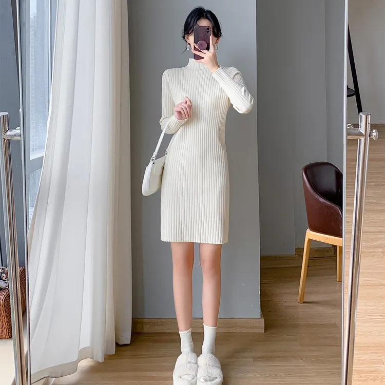 小个子气质毛衣裙针织连衣裙配大衣半高领秋冬内搭中长款打底短裙