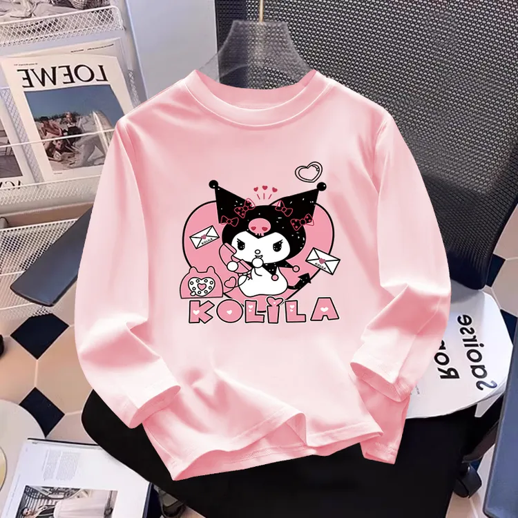 女童长袖t恤秋装打底衫2025新款女孩库洛米纯棉洋气百搭春秋上衣