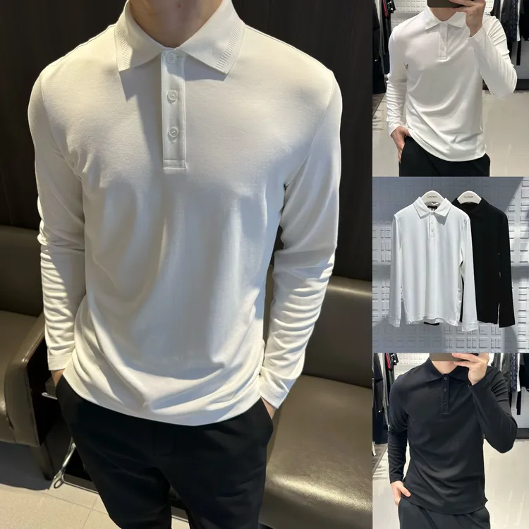  501 爵派尔/25秋冬新款男士商务翻领莫代尔棉纯色休闲长袖打底