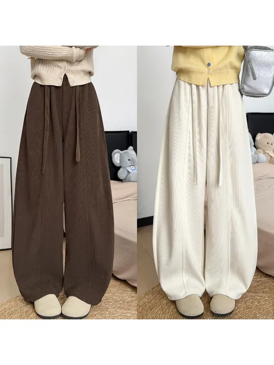 美拉德棕咖色弯刀裤女2025新款秋冬加绒宽松慵懒风灯芯绒阔腿裤子