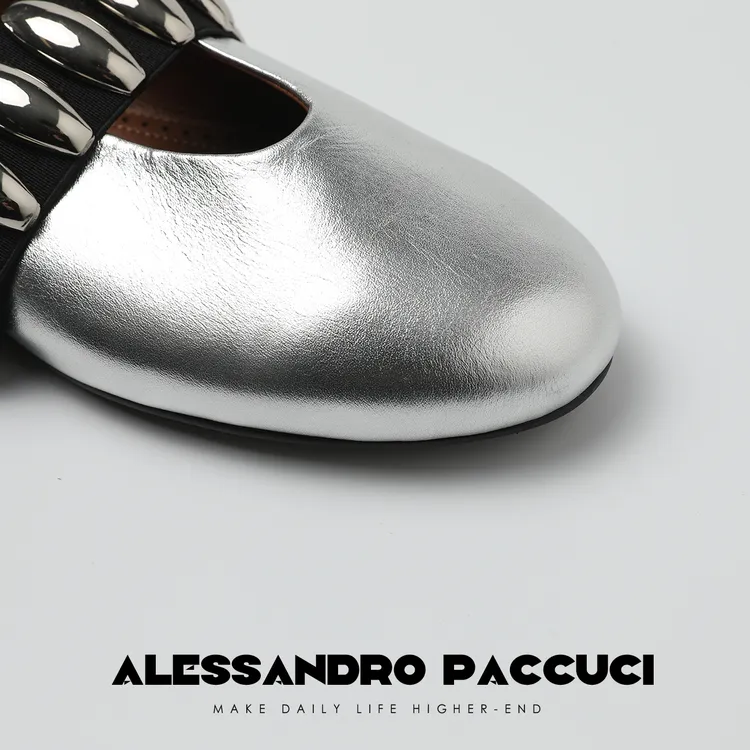 AP洛哥42064XD【恰好】牛皮一字金属扣简约平底时尚百搭圆头单鞋