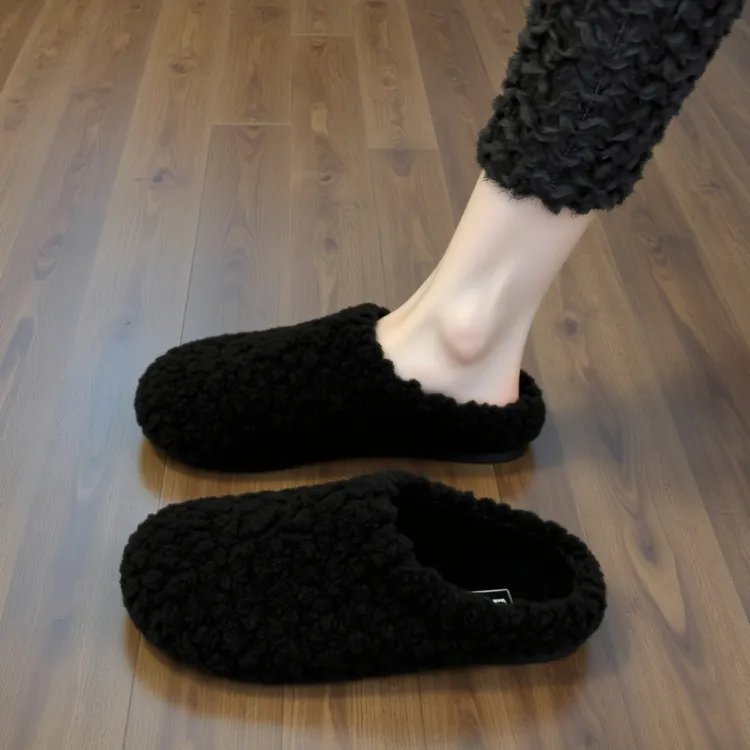 黑色厚底毛毛拖鞋女外穿秋冬2025新款勃肯加绒保暖羊羔绒孕妇棉拖