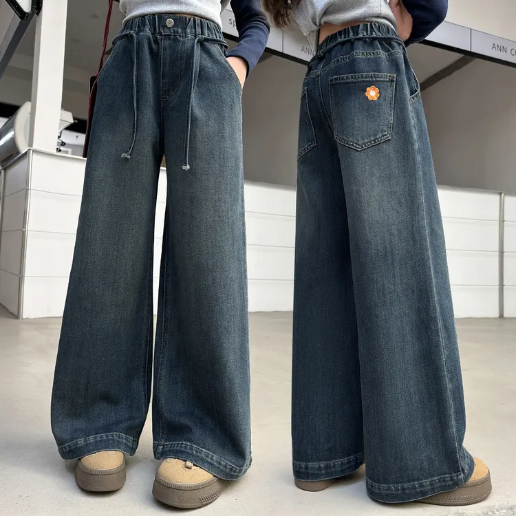 女童牛仔裤秋季2025新款洋气百搭女大童裤子春秋款儿童宽松阔腿裤
