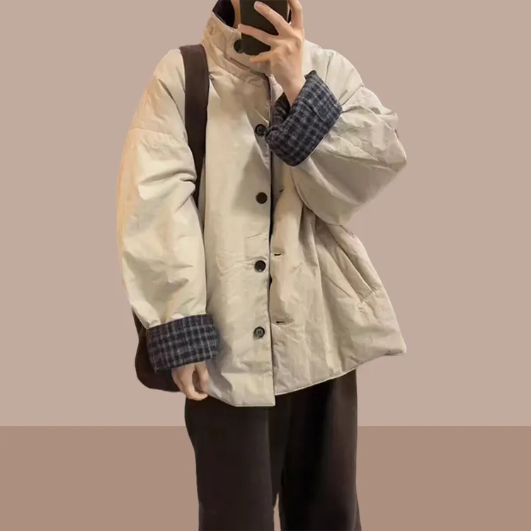 时尚高级感格子加厚保暖棉服外套女士冬季新款显瘦不臃肿棉衣棉袄