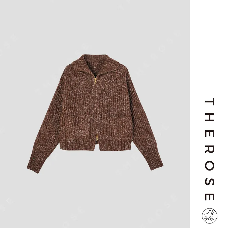 之柔【凌晨咖啡】时髦百搭立体色织毛衣气质保暖宽松休闲针织开衫女