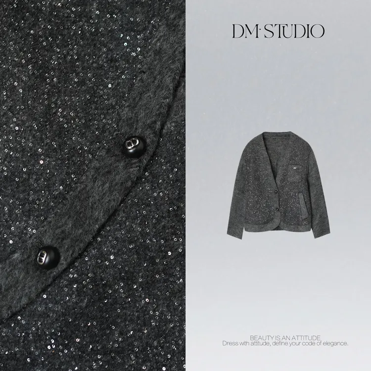 DEDM•STUDIO/重工高奢细闪满天星羊驼毛+羊毛外套2510WT/AC25370