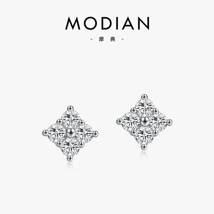 MODIAN/摩典 925银莫桑石耳饰 镶钻超闪高级感优雅气质花朵耳饰女