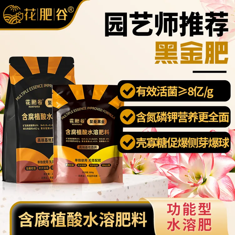 【黑金肥】花肥谷黑金肥矿源黄腐酸钾聚谷氨酸朱顶红爆仔水溶肥松土商品图