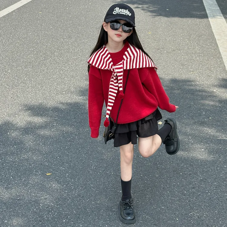 女童毛衣2025新款红色针织衫超好看女孩秋冬打底衫上衣儿童春秋装
