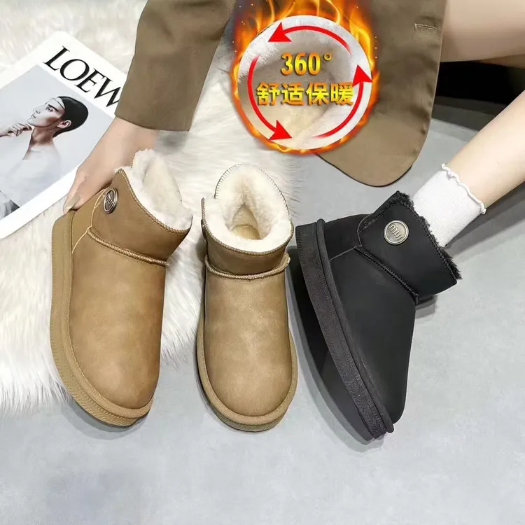 雪地靴女防水皮面加厚绒防滑保暖短筒棉鞋2025冬季新款厚底面包鞋