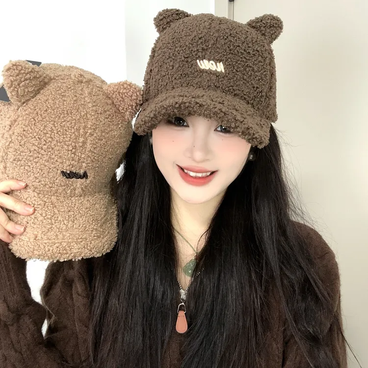 小耳朵亲子帽鸭舌帽女2025新款秋冬季毛绒保暖帽子可爱冬帽棒球帽