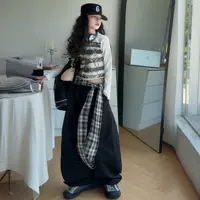 【Maila童装】女童潮款格子腰带休闲裤套装春秋长袖t恤阔腿裤两件套