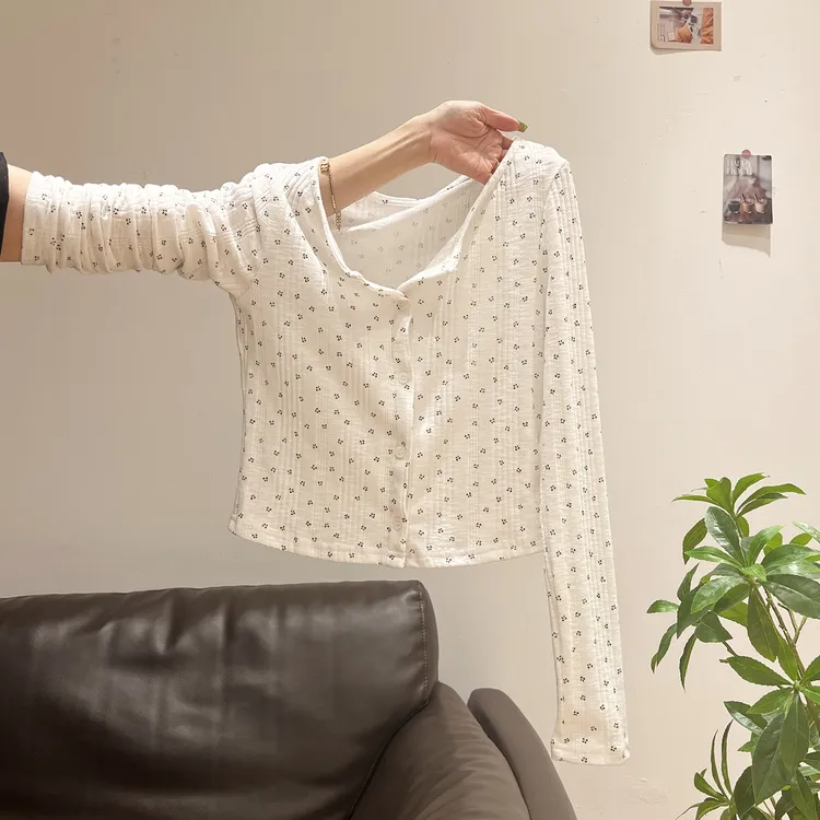 【现货】清新碎花印花圆领长袖开衫女2025早秋百搭穿搭纽扣显瘦上衣