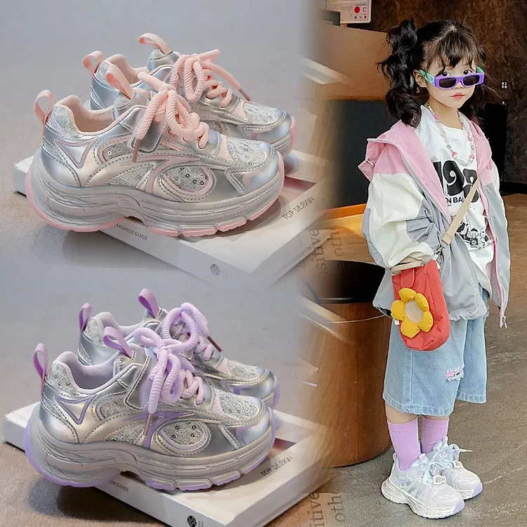 女童运动鞋2025春季款儿童皮面老爹鞋中大童软底跑步鞋女孩休闲鞋