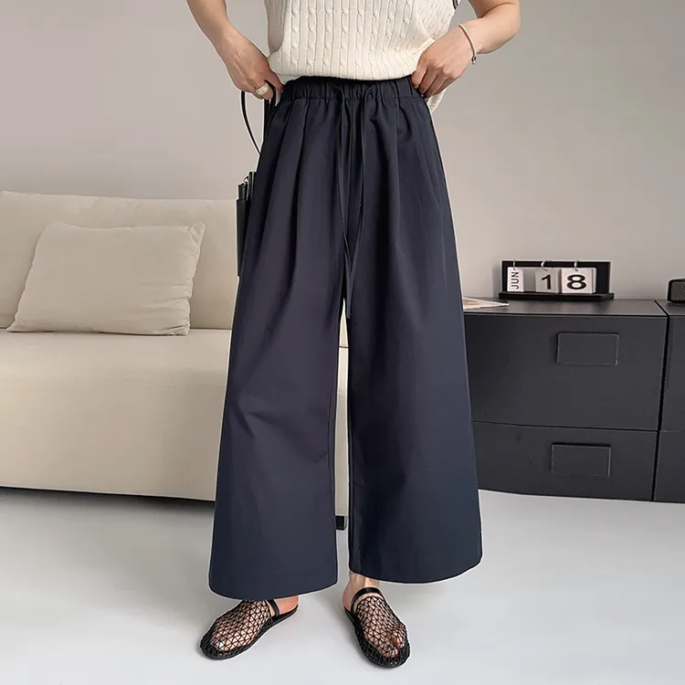 NIURUI纽芮2025夏松紧腰宽松显瘦九分莱赛尔阔腿直筒裤休闲裤2550