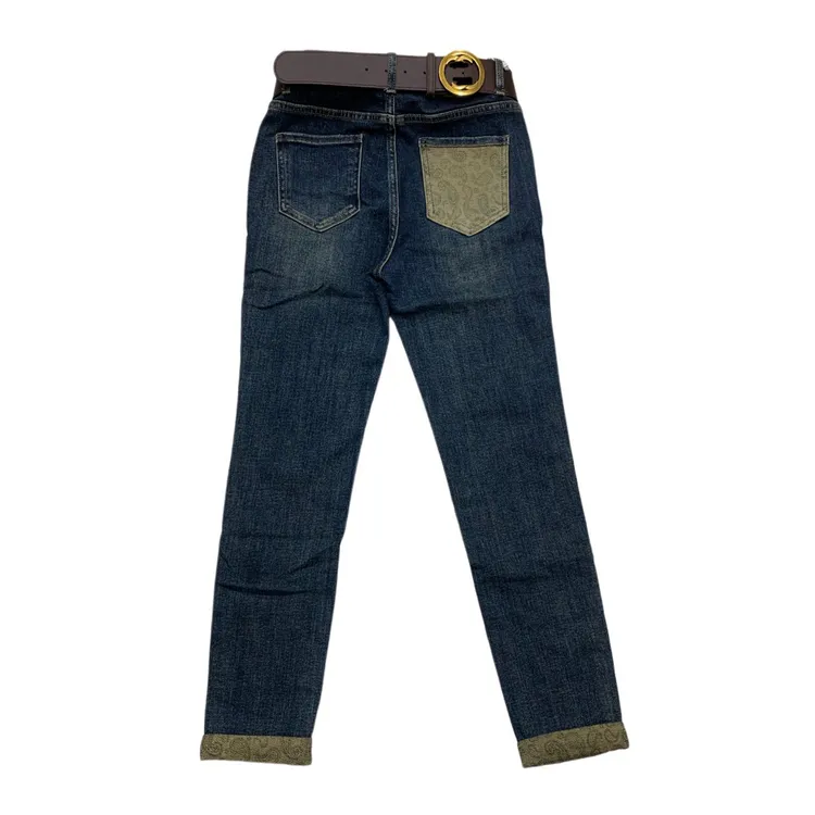 Z51027早秋复古弹力显瘦小脚百搭印花牛仔裤女款（带腰带样式随机）