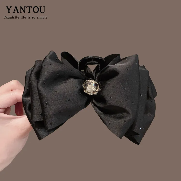黑色镶钻蝴蝶结大号发夹女2025新款时尚夹子发卡后脑勺鲨鱼抓夹