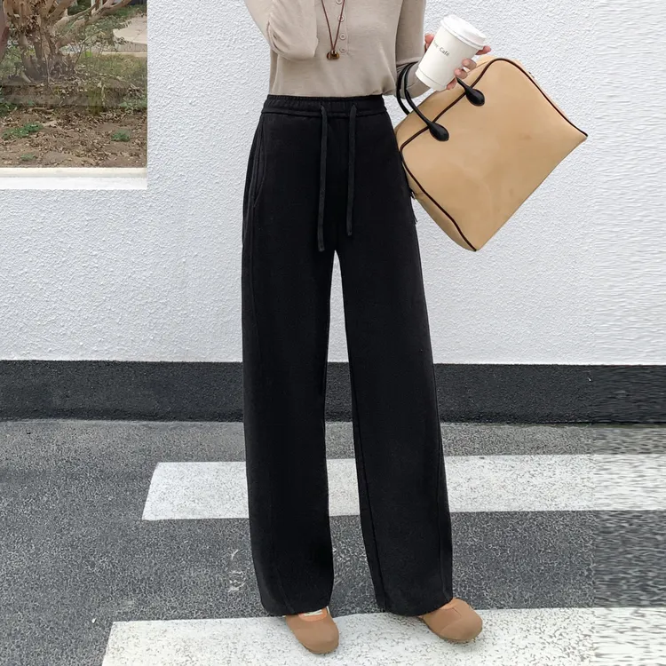 6603款女士冬季新款高腰弯刀休闲针织裤