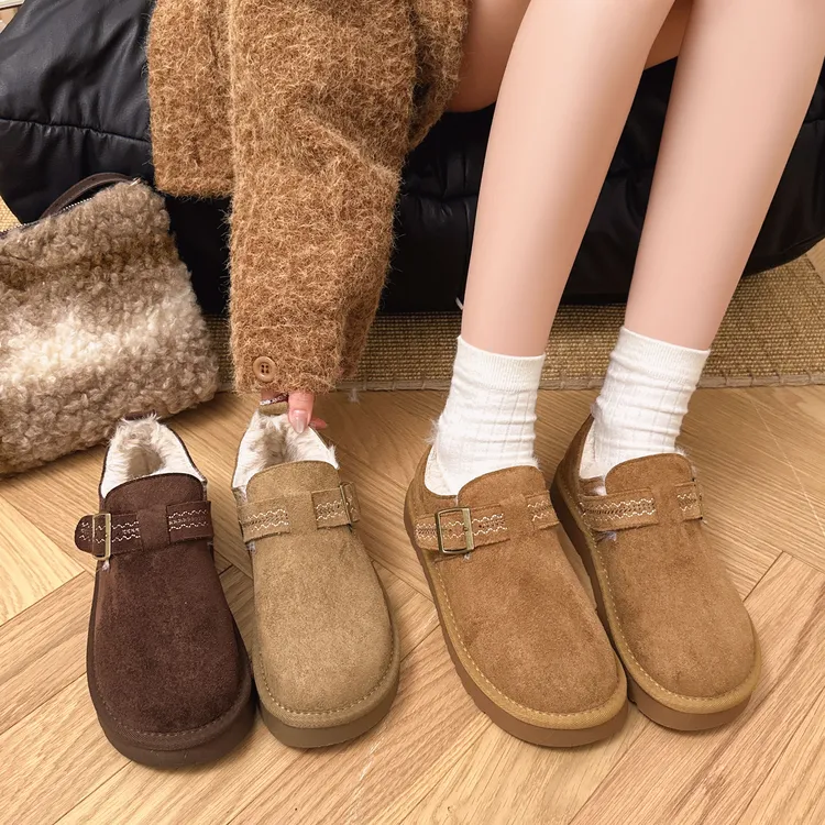 [媛可儿原创]25年冬季新款防滑雪地棉加绒保暖软底低跟勃肯鞋棉鞋