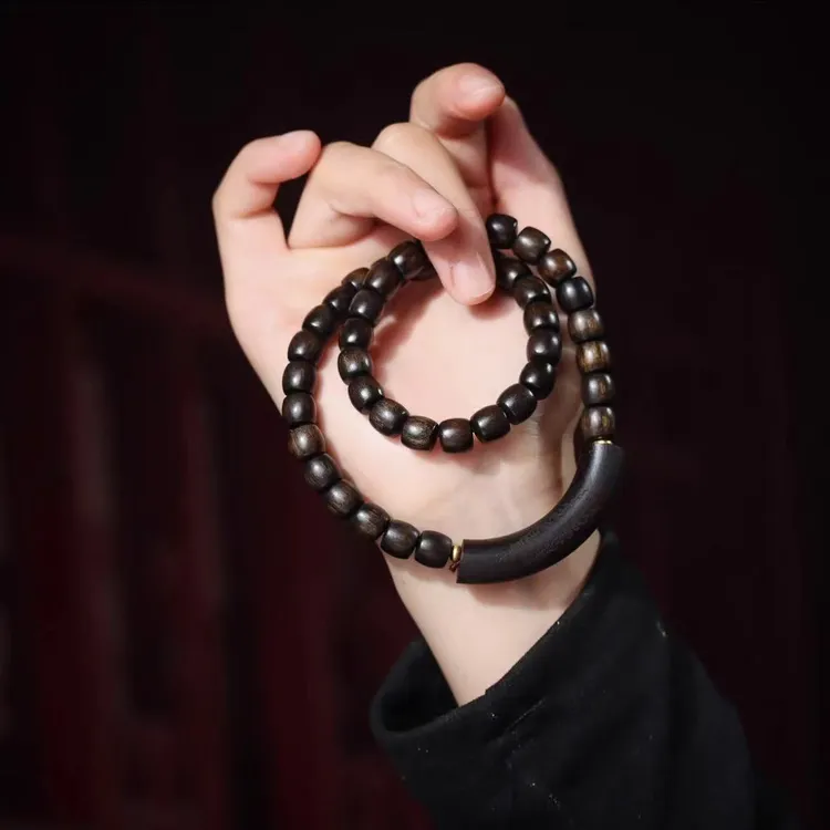 （五条经配8/9双圈手串）巴布亚贡木天然复古原木雕刻文玩