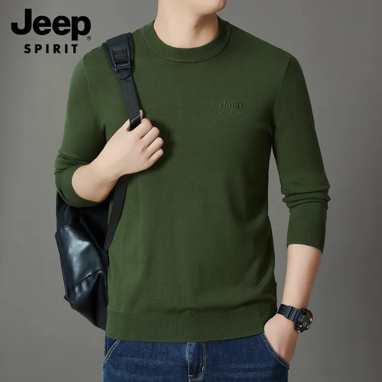 JEEPSPIRIT秋冬新款男士圆领针织打底衫纯色加厚保暖时尚休闲毛衣