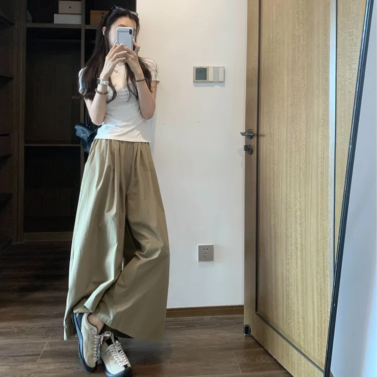 短袖t恤女夏季新款韩系小个子设计感修身高级感上衣慵懒风阔腿裤