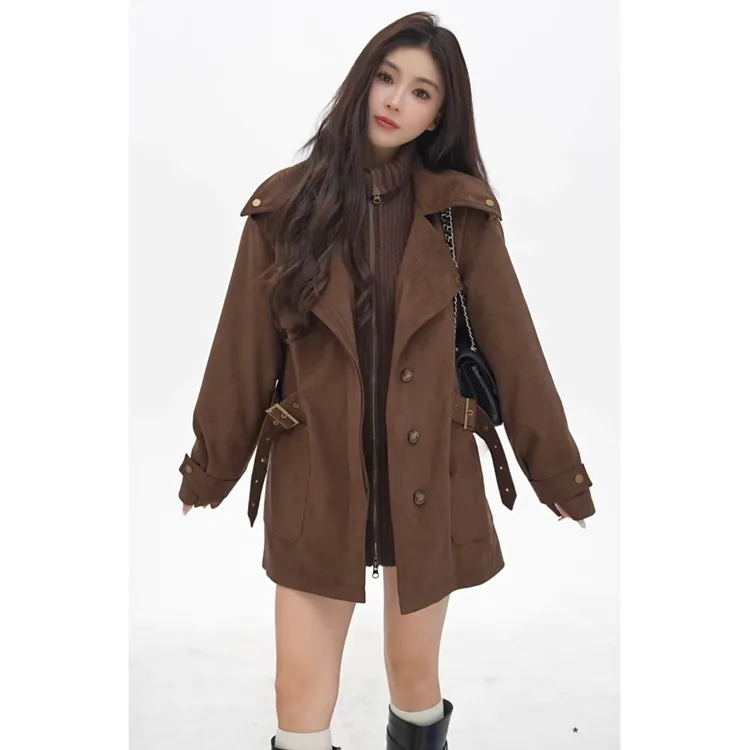 美式复古加厚翻领棉服外套女冬季高级感宽松百搭工装大衣时髦