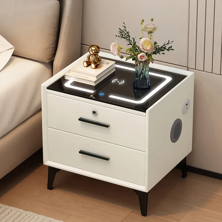 美缔可轻奢智能卧室家用带灯无线充电指纹锁蓝牙音响床头柜卧室