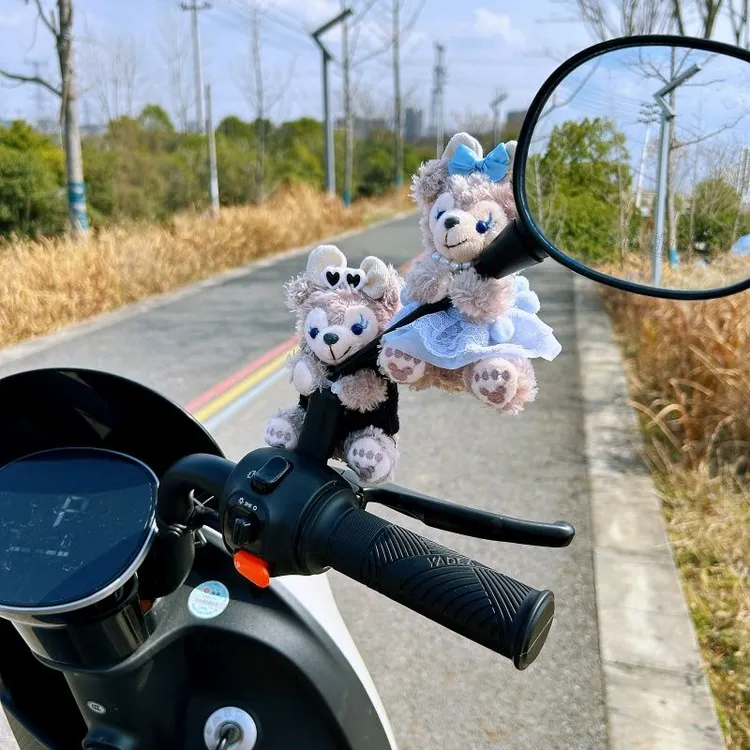 【防丢款】雪莉玫摩托装饰可爱电动车自行车玩偶达菲熊公仔挂件摆