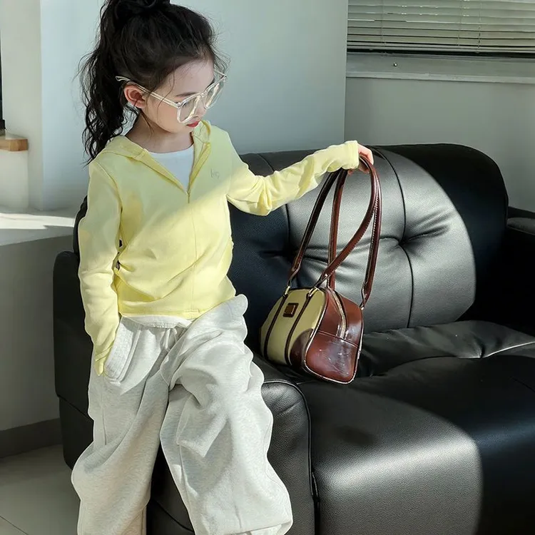 女童中大童黄色拉链开衫休闲套装时髦洋气春秋薄款字母儿童两件套