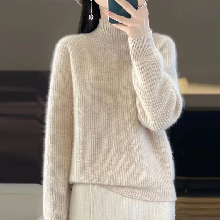 【商场同款 重磅加厚】清仓100羊绒衫女半高领元宝针毛衣针织打底衫