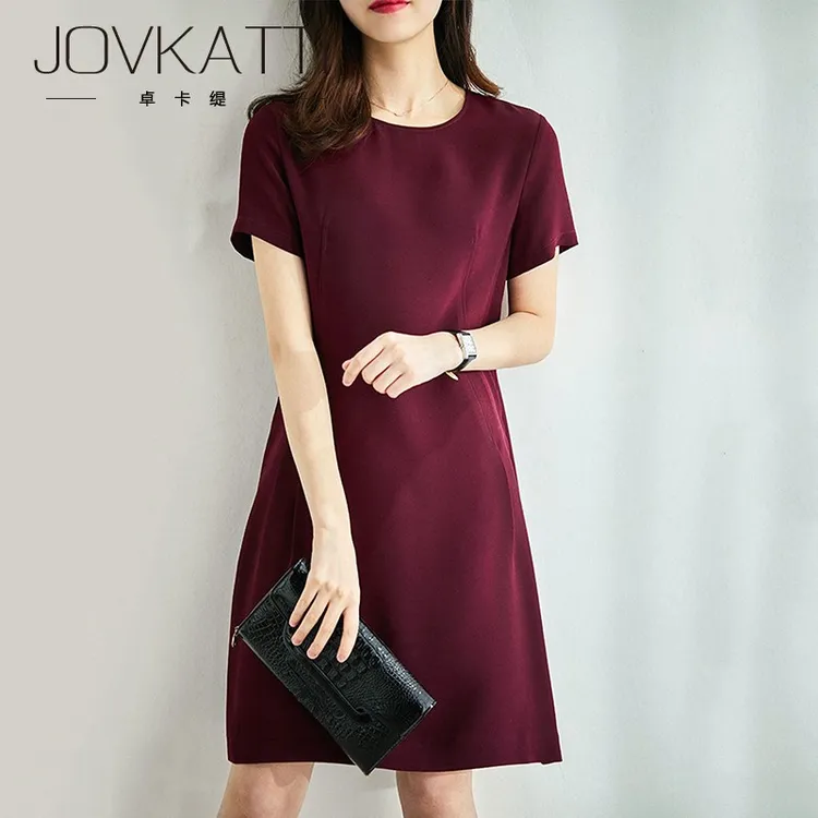 Jovkatti气质酒红色连衣裙女2025年夏季新款中长款复古高级感显瘦